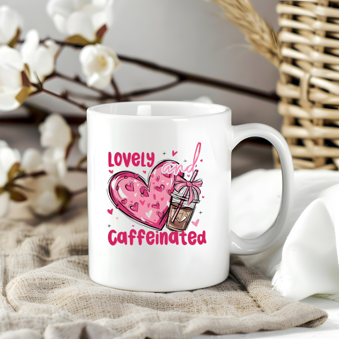 Lovely & Caffeinated; 15oz Coffee Mug