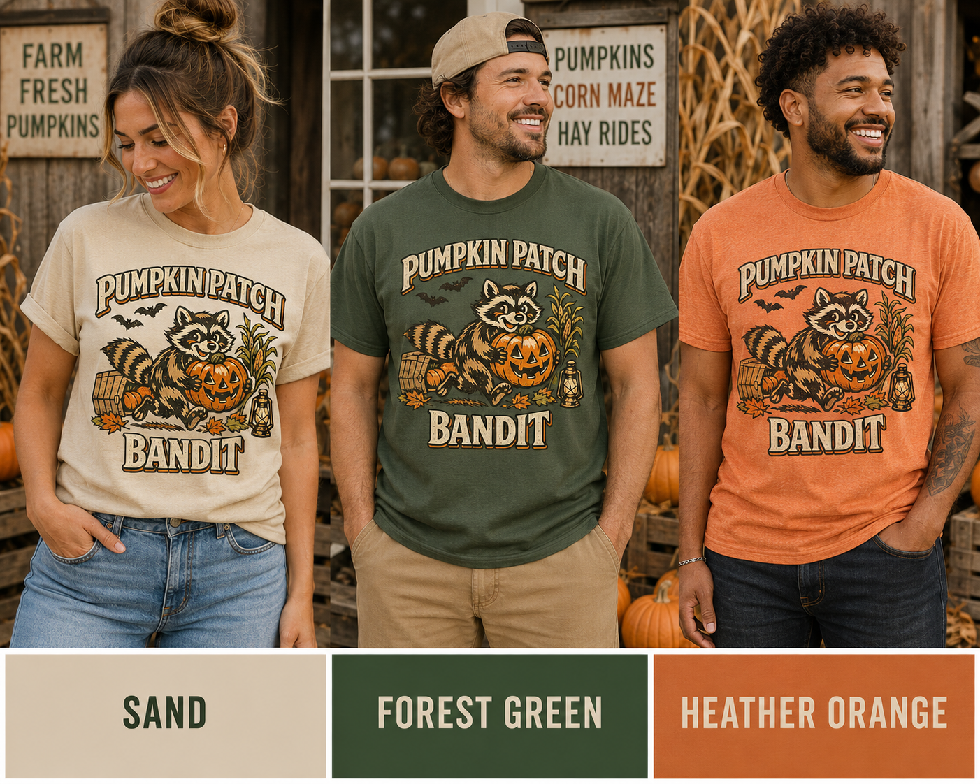 Pumpkin Patch Bandit | Vintage Halloween Raccoon Graphic T-Shirt