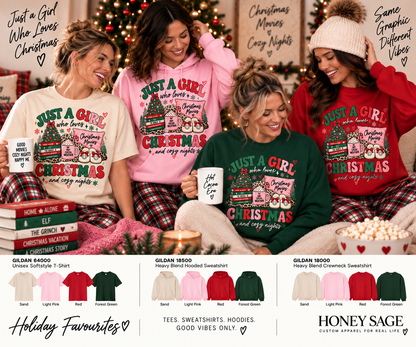 Christmas Movies & Cozy Nights | T-Shirt, Crewneck or Hoodie
