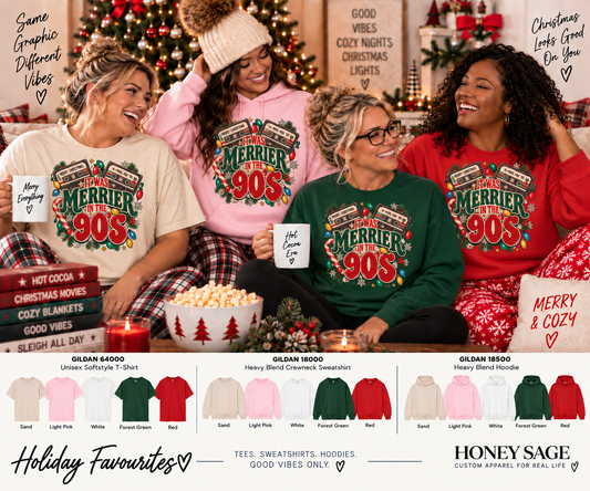 It Was Merrier in the 90s | Christmas T-Shirt, Crewneck or Hoodie
