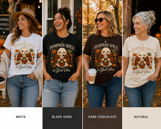 Pumpkin Spice & Ghost Vibes | Vintage Halloween Ghost Graphic T-Shirt