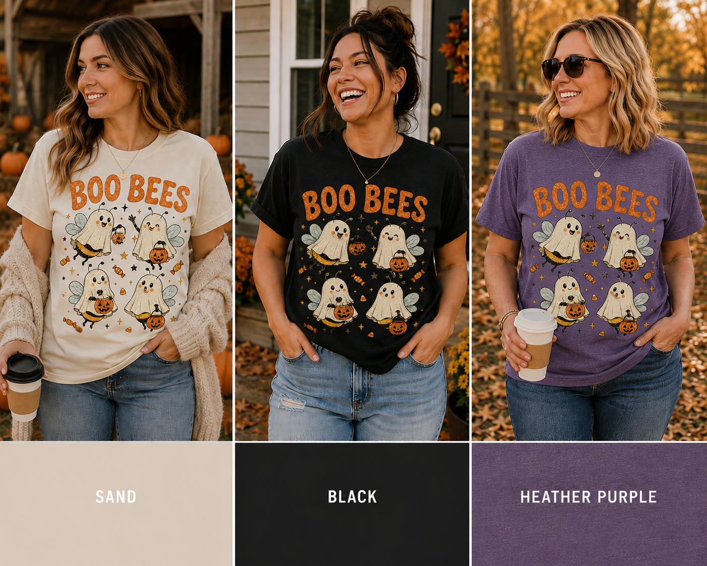 Boo Bees | Cute Ghost Bumblebee Halloween Graphic T-Shirt