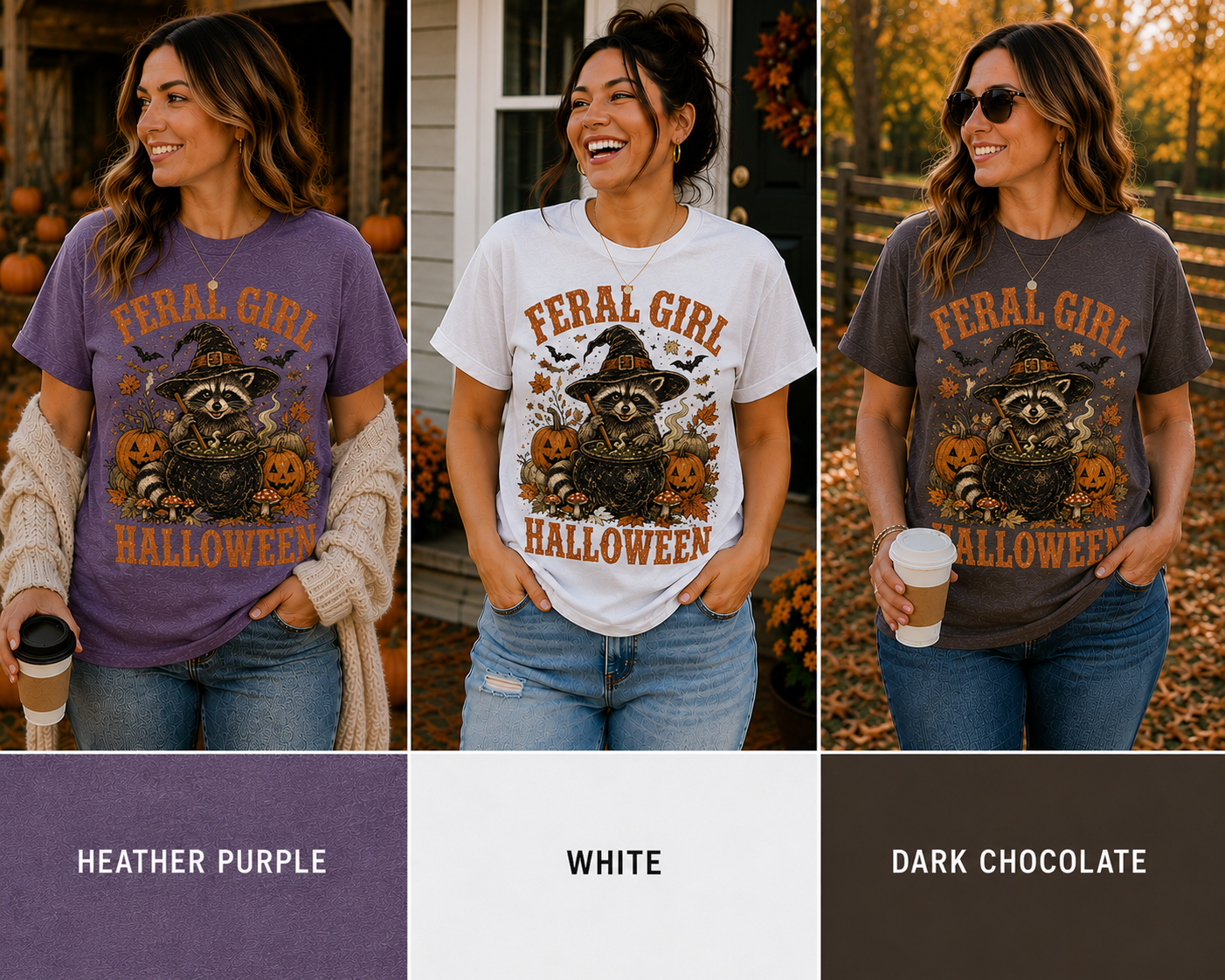 Feral Girl Halloween | Vintage Raccoon Witch Graphic T-Shirt